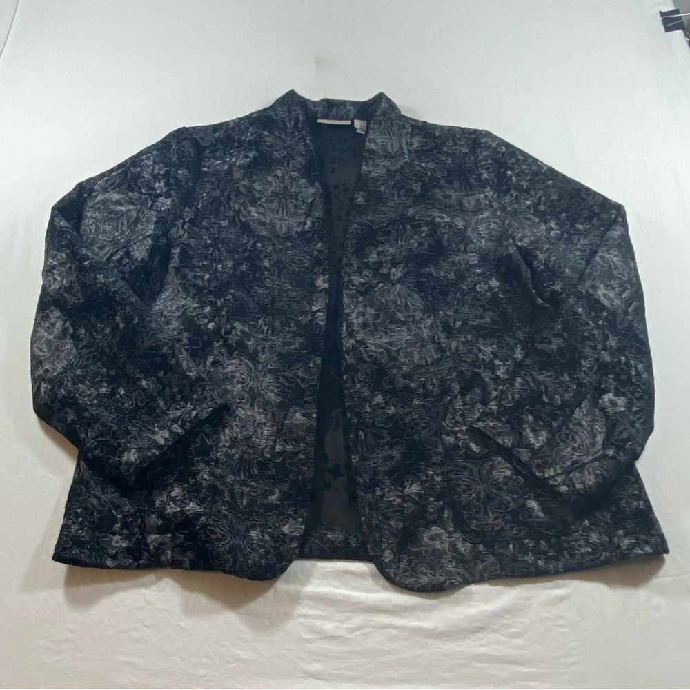 Chico’s Blazer Woman’s 3 Velvet Paisley Tapestry Jacket Top Black White Floral
